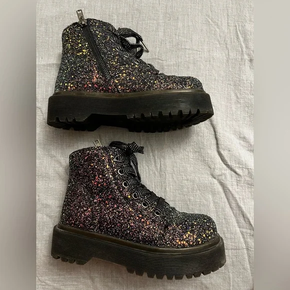 YRU SLAYR GLITTER BLACK PLATFORM BOOTS NWOB rave festival edc - Picture 3 of 9